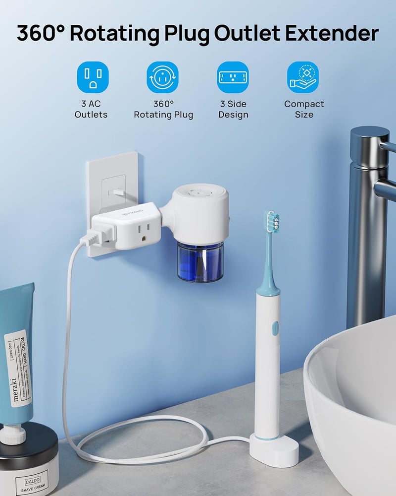 TROND Outlet Extender with 360 Rotating Plug, 3-Prong Grounded Wall Plug Splitter, 3 Way Angled Outlet Adapter, for Bathroom Kitchen Cruise Ship Travel Essentials, White - Image 2